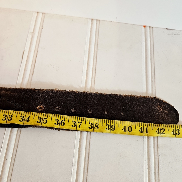 Vintage Fossil Studded Brown Leather Belt Wide Western Moto Boho L